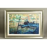 ROLF HARRIS (AUSTRALIA 1930) 'GREEK FISHING VILLAGE', an impressionist style harbour scene,
