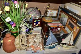 LOOSE PRINTS, BOX OF SEASHELLS, A BOX OF COOKERY BOOKS, ETC, including a modern Danish Scan-Globe