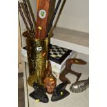 SUNDRY ITEMS etc, to include a brass stick stand, carved root walking sticks, walking stick with