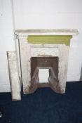 A 20th CENTURY CAST IRON FIRE INSERT overpainted in cream and green ( crack to top and no basket)