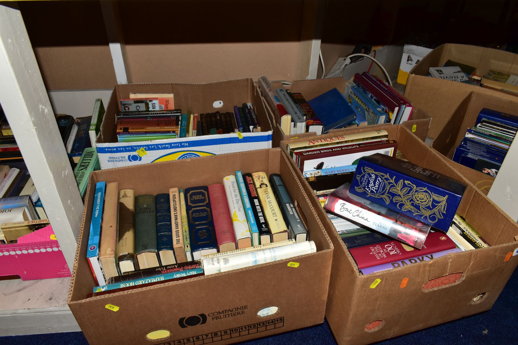 SEVEN BOXES OF VARIOUS BOOKS AND MAGAZINES, to include Antique collecting, Cookery, Birds,