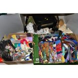 THREE BOXES OF HABERDASHERY, to include zips, cottons (Sylko etc), Cash's Bri-Nylon, ribbon,