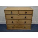 A 19TH CENTURY PINE CHEST OF TWO OVER THREE DRAWERS, width 106cm x depth 45cm x height 89cm (no