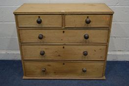 A 19TH CENTURY PINE CHEST OF TWO OVER THREE DRAWERS, width 106cm x depth 45cm x height 89cm (no