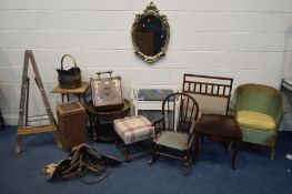 A QUANTITY OF OCCASIONAL FURNITURE, to include an Edwardian purdonium, brass topped occasional