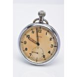 A WWII MILITARY OPENFACED POCKET WATCH, discoloured silver dial signed 'Recta' Arabic numerals,