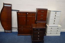 SEVEN VARIOUS MODERN PIECES OF BEDROOM FURNITURE, to include a stag minstrel chest of four