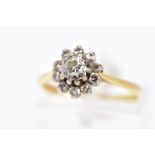 AN 18CT GOLD DIAMOND ROUND CLUSTER RING, estimated round brilliant and eight cut diamond weight 0.