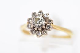 AN 18CT GOLD DIAMOND ROUND CLUSTER RING, estimated round brilliant and eight cut diamond weight 0.