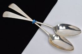 TWO TABLESPOONS, each of a plain polished design engraved initial 'M' to the handle, provincial