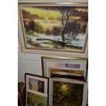 PAINTINGS AND PRINTS ETC, to include a winter landscape, indistinctly signed, oil on canvas, size
