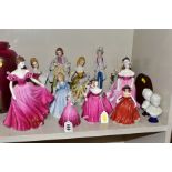 A GROUP OF FOURTEEN FIGURAL ORNAMENTS/BUSTS, including Coalport Wintertime, Ladies of Fashion