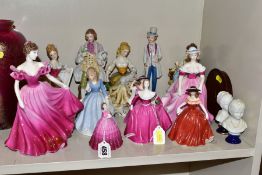 A GROUP OF FOURTEEN FIGURAL ORNAMENTS/BUSTS, including Coalport Wintertime, Ladies of Fashion