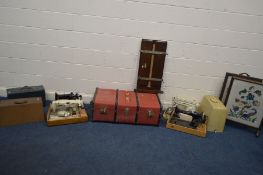 FOUR VARIOUS VINTAGE SEWING MACHINES, to include two Singers, Jones and a Pinnock (one with its