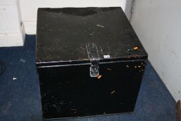 A LARGE VINTAGE DEED BOX with Staple and Hasp fitted to lid 62cm wide 62cm deep and 42cm high