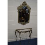 AN ITALIAN GILT METAL CONSOLE TABLE, missing ONYX top, width 102cm x depth 34cm x height 78cm