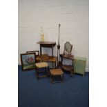 A QUANTITY OF OCCASIONAL FURNITURE, to include a folding walnut occasional table, two needlework