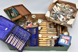A BOX OF MISCELLANEOUS ITEMS, to include seven pocket watches to include a silver open faced