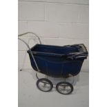 A DISTRESSED TRI-ANG BLUE FINISH DOLLS PRAM