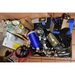 A BOX OF ASSORTED ITEMS, to include BT WI-FI disk and WI-FI extender, three Nokia mobile phones,