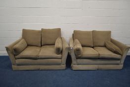 TWO LIGHT BROWN TWO SEATER SETTEES width 154cm x 91cm x height 78cm