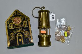 A MODERN BRASS MINERS SAFETY LAMP, made by Vale Metal Spinners, Hirwaun, marked with plaque for