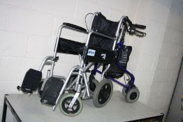 A DRIVE MEDICAL FOLDING WHEELCHAIR with footrests and a Days Disability walker (2)