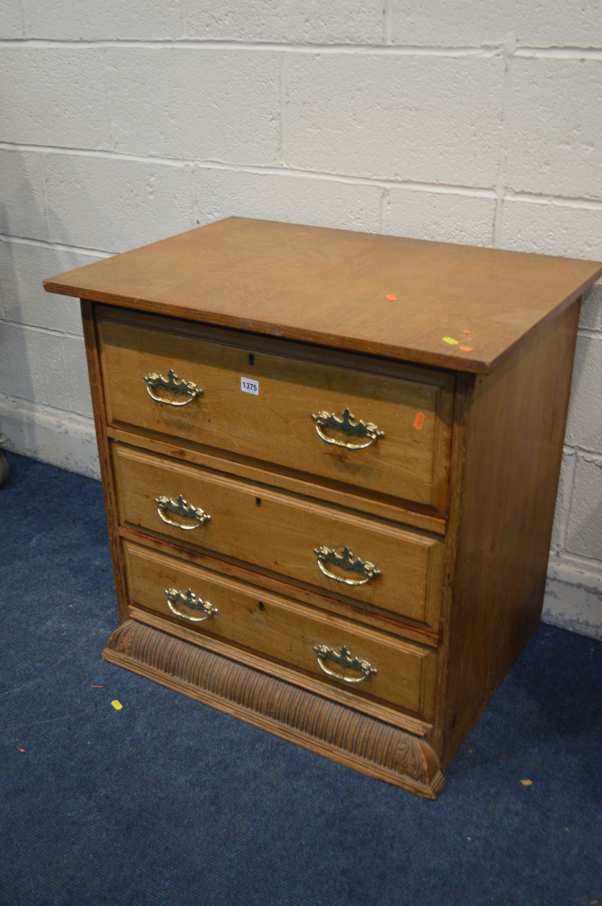 AN OAK CHEST OF THREE LONG DRAWERS, width 76cm x depth 53cm x height 75cm, along with a modern - Image 2 of 2