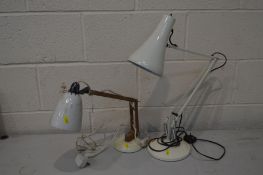 TERENCE CONRAN FOR HABITAT, A MAC NO 3 WHITE DESK LAMP, with faux wood arm (well used condition)