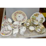 MINTON 'ROSE GARLAND' TEAWARES, comprising cake/sandwich plate (stained), covered twin handled sugar