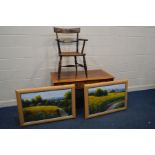 A YEW WOOD PEDESTAL DESK with nine assorted drawers together with two modern beech framed