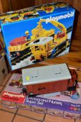 A BOXED PLAYMOBIL G SCALE ATLAS WORK TRAIN SET, No 4053, missing figures and accessories, but