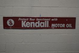 AN RED ENAMELLED SIGN, reading Kendall motor oil, width 183cm x 30cm