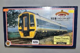 A BOXED BACHMANN 00 GAUGE GLASS 158 TWO CAR D.M.U. SET, No 31-500A, Regional Railways blue and white