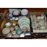 THREE BOXES OF TEA/DINNER WARES ETC, to include Royal Doulton 'Sandsprite' part tea/coffee set,