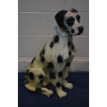 A CERAMIC LIFESIZE MODEL OF A DALMATION, height 74cm (chips and repair to left front leg)