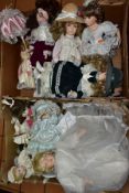 A QUANTITY OF UNBOXED AND ASSORTED MODERN COLLECTORS DOLLS, majority appear in fairly good condition