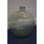 A 20TH CENTURY DEMIJOHN, green finish, height 52cm