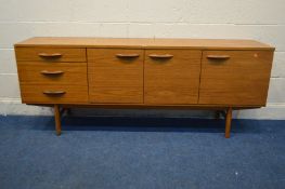 AN AVALON TEAK SIDEBOARD, flanked by three drawers, the top drawer with cutlery dividers, width