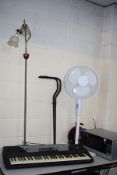 A YAMAHA PSR 175 KEYBOARD WITH STAND (no charger) , a Sharp Microwave, a Pedestal Fan, a 30 metre