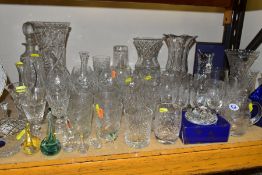 VARIOUS CUT AND ETCHED GLASSWARES, ETC, to include boxed Tutbury vase, height 18.5cm, a boxed