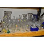 VARIOUS CUT AND ETCHED GLASSWARES, ETC, to include boxed Tutbury vase, height 18.5cm, a boxed