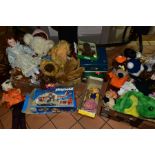 A QUANTITY OF DOLLS AND SOFT TOYS, to include modern collectors dolls by Alberon, Leonardo and