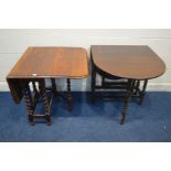 AN EARLY 20TH CENTURY OAK BARLEY TWIST GATE LEG, and another gate leg table (2)