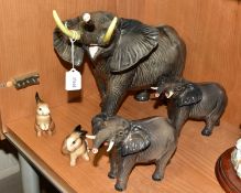 A GROUP OF BESWICK, comprising three Elephants, two small No 974 with trunks stretched (one with