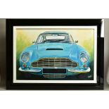 ROZ WILSON (BRITISH 1960) 'ASTON MARTIN' a turquoise classic car, signed bottom, signed Best