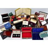A QUANTITY OF VARIOUS EMPTY BOXES, such as wooden medal boxes, coin boxes, various jewellery