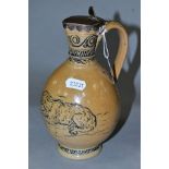 A DOULTON LAMBETH STONEWARE EWER, probably Hannah Barlow, with silver mounts, makers mark Richards &