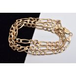 A 9CT GOLD FIGARO CHAIN, fitted with a lobster claw clasp hallmarked 9ct gold London import,
