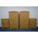 A PAIR OF MODERN PINE EFFECT DOUBLE DOOR WARDROBES, width 97cm x depth 54cm x height 184cm